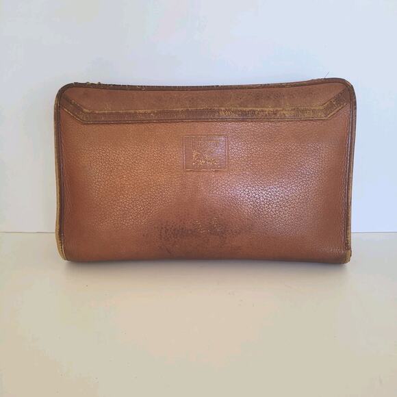 Burberry Vintage Leather Clutch Zip Unisex Handbag Bag Nova Lining Brown Pouch